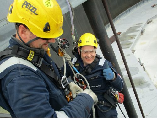 A team of Sonomatic RAIS Rope Access and Inspection Services IRATA Level 3 Rope Access Technicians providing inspection, remediation and repair on client assets